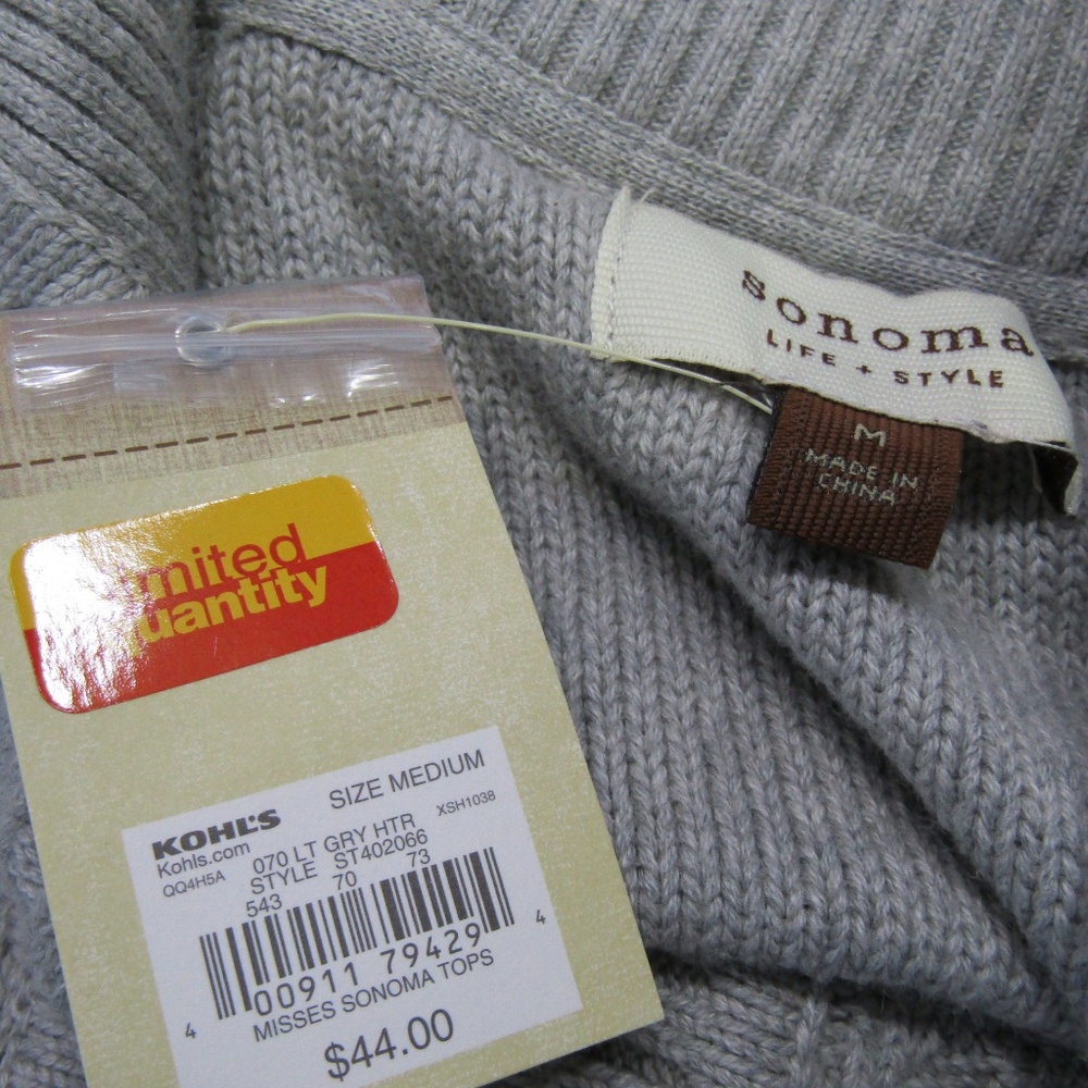 NEW Sonoma Gray Knit 3/4 Sleeve Cardigan Sweater M - Picture 5 of 6